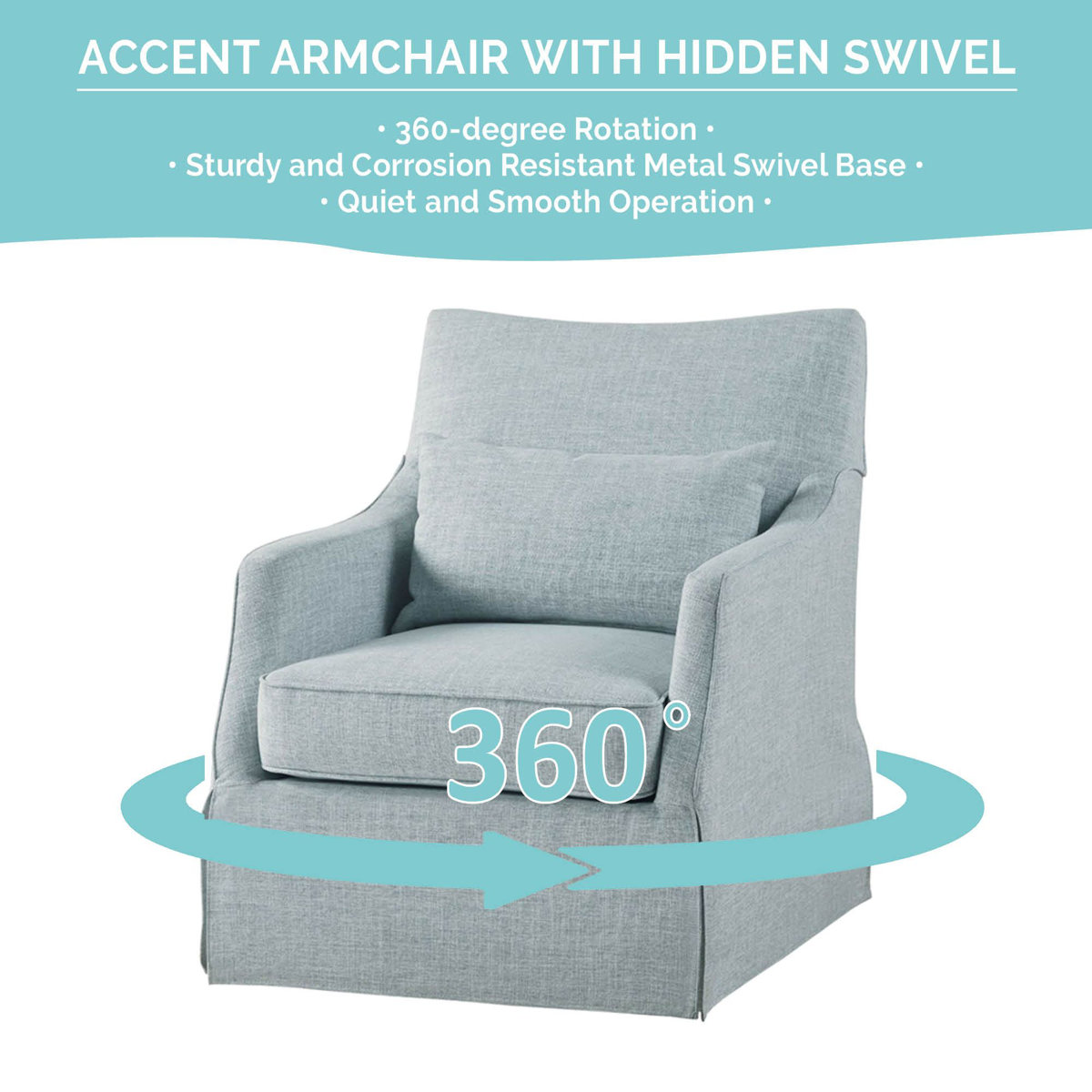 Bedford London Upholstered Skirted Swivel Armchair with Lumbar Pillow